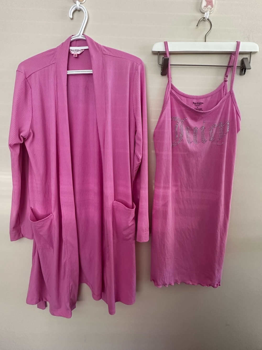 Juicy Couture Pink Ribbed Robe and Slip Nightdress Set